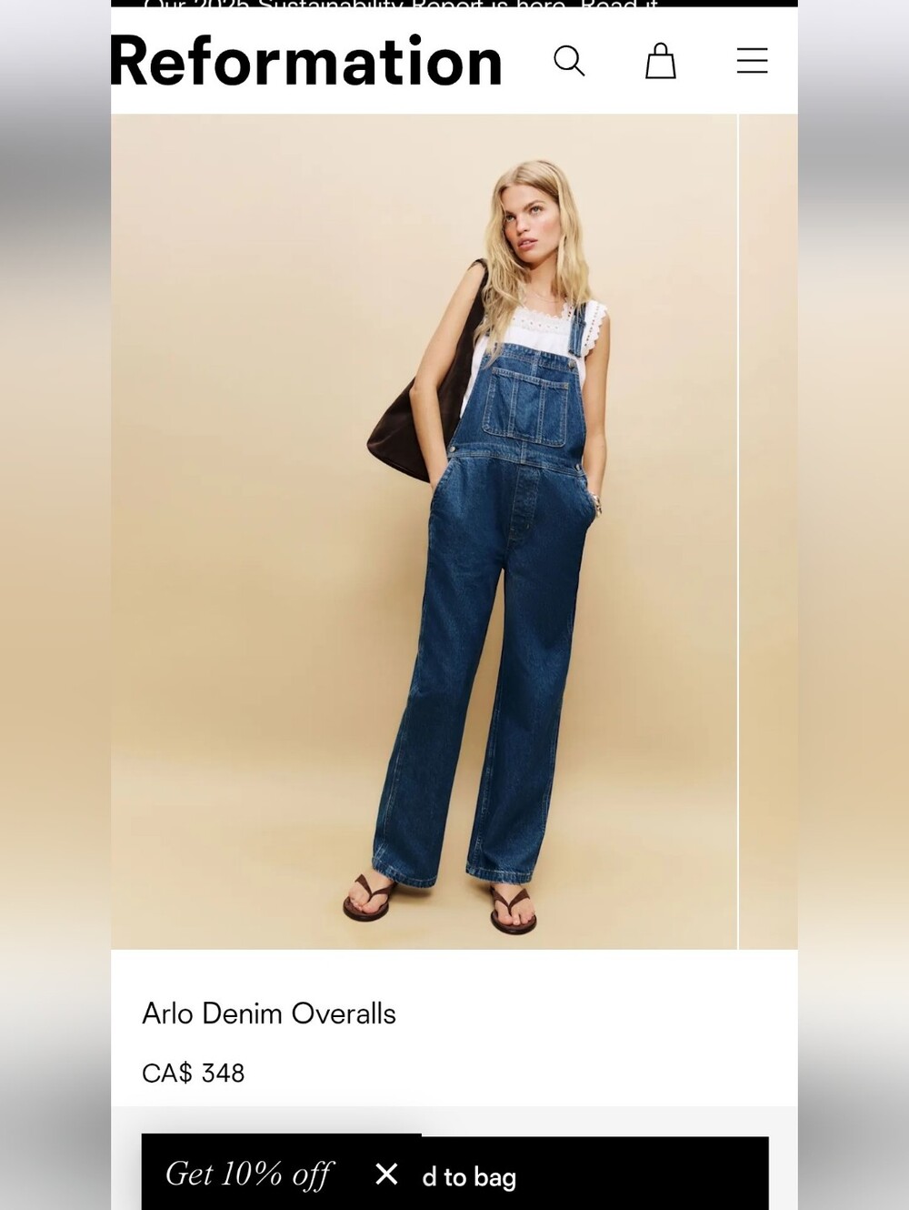 Reformation Arlo Denim Overalls in Deep Blue